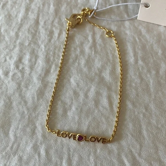 Kate Spade: Gold Tone “Love Love” Bracelet- Red Heart Accent- Pink Dust Bag - Picture 6 of 14